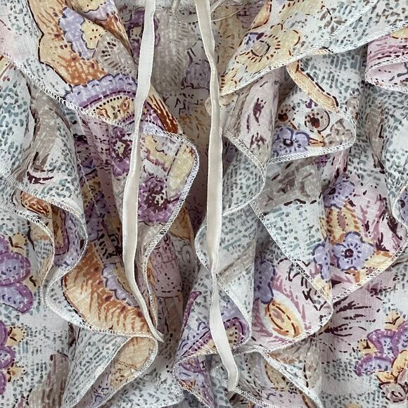 Cino Ruffle Front Blouse Floral Print Button Down Velvet Tie Size L - Picture 6 of 14
